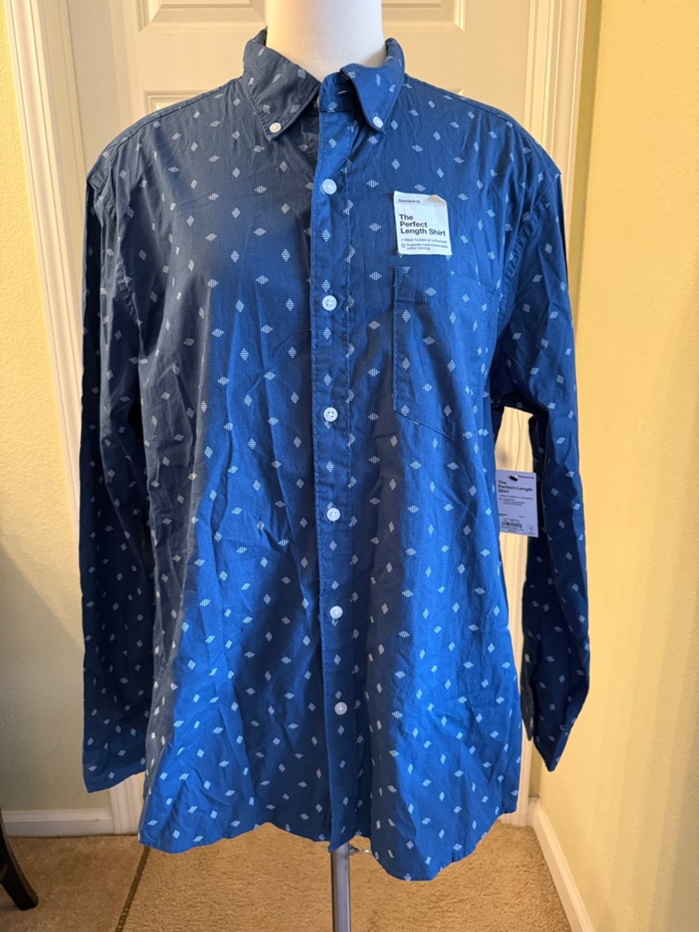 Sonoma Navy Blue Button-Down Shirt with Micro Diamond Print